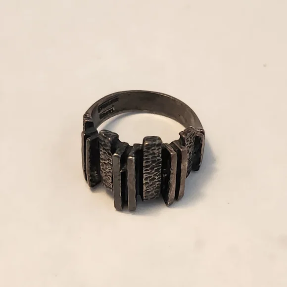 Blackened Sterling Silver Bruralist Textured Ring - Picture 5 of 7
